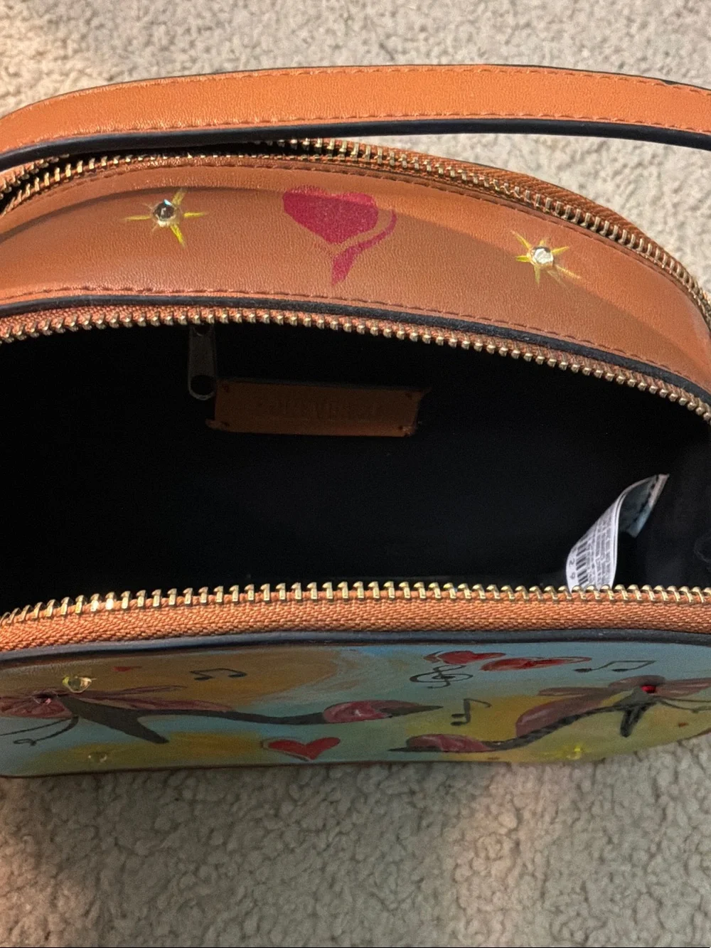 Hand-Painted Brown Crossbody Bag with Pink Accents